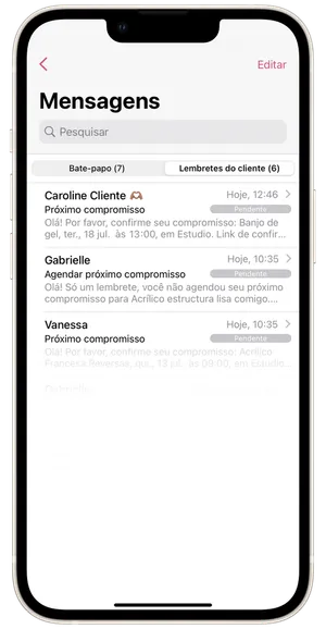 Bate-papos e lembretes do clientes 2
