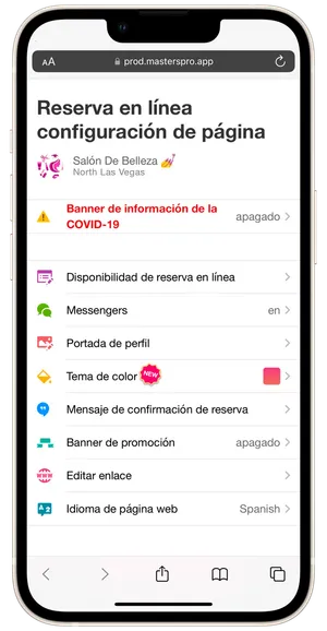 Configuración de la página de reservas online del salón 2