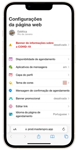Configurações de página de agendamentos de salão 2