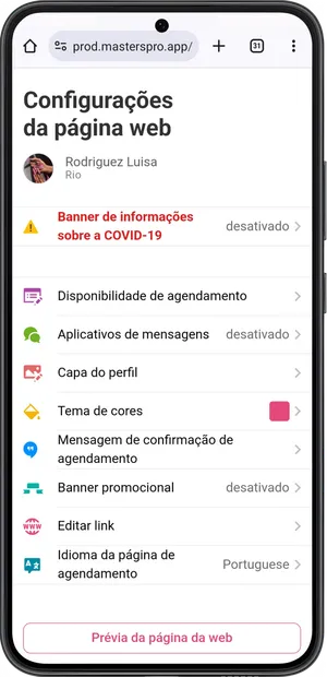 Configurações de página de agendamentos 2