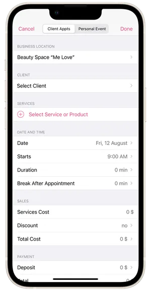 Create new appointment 2