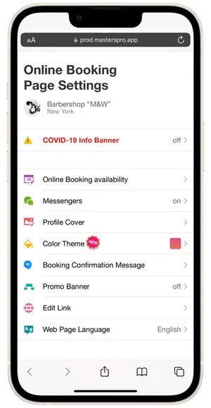 Salon online booking page settings 2