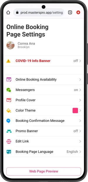 Online booking page settings 2