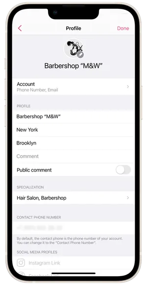 Salon profile settings 1