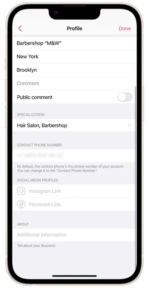 Salon profile settings 2