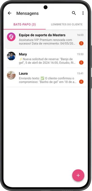 Bate-papos e lembretes do clientes 1