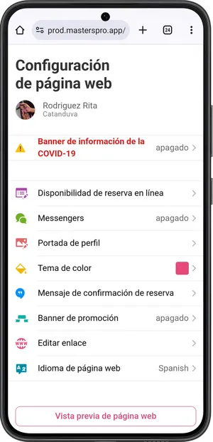 Configuración de la página de reservas online 2