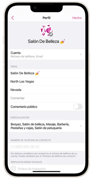 Configuración del perfil del salón 1
