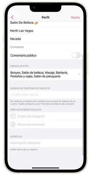 Configuración del perfil del salón 2